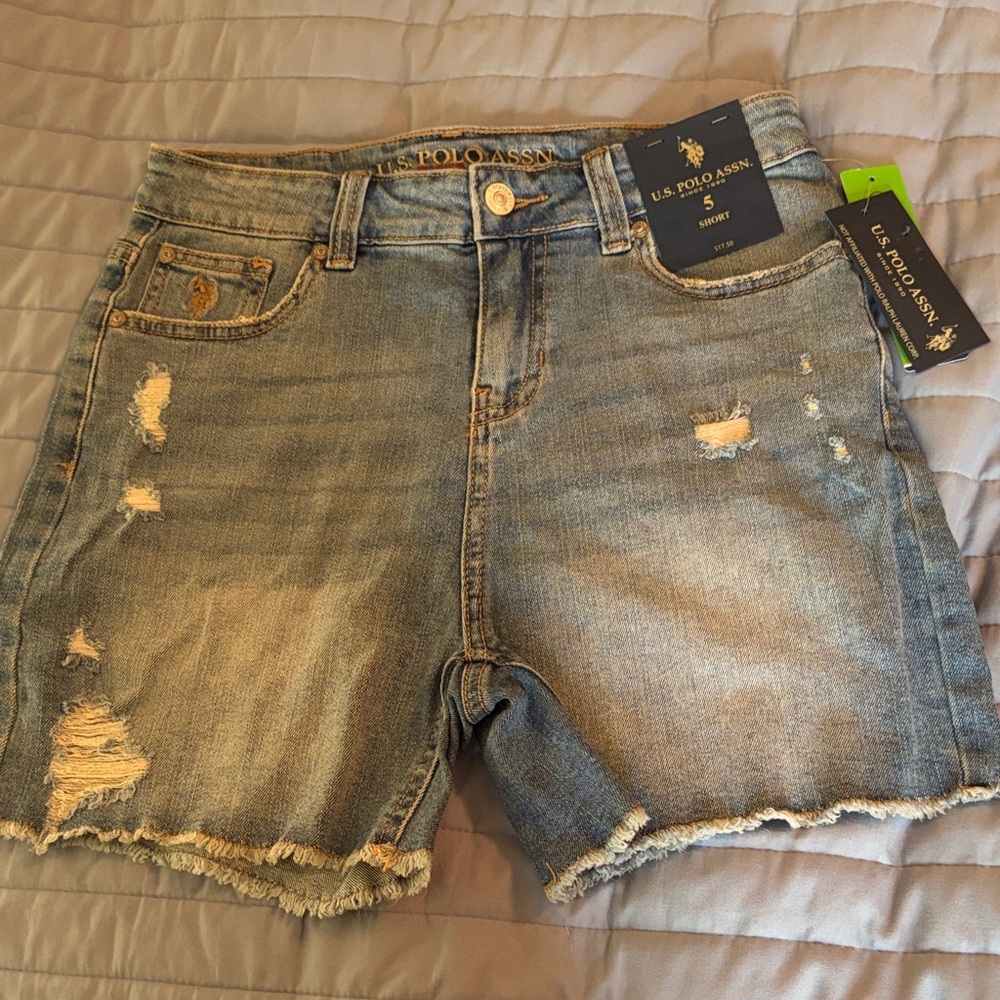 U.S. Polo Assn. Women's Light Blue Distressed Jean Shorts